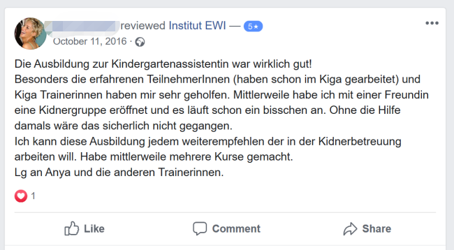 Kinder ausbildung EWI Facebook feedback