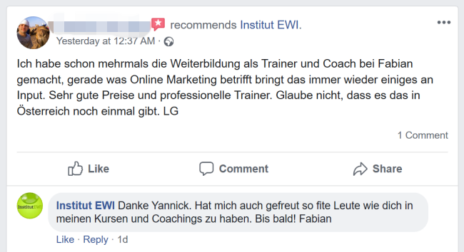 bewertung EWI Facebook feedback