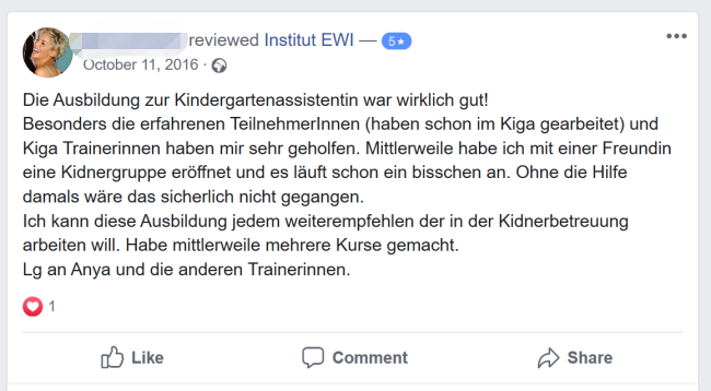 Bewertung bei Facebook