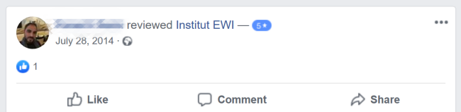Bewertung bei Facebook für Ausbildungen beim EWI