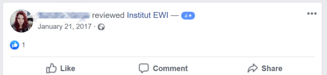 Bewertung bei Facebook für das EWI Institut
